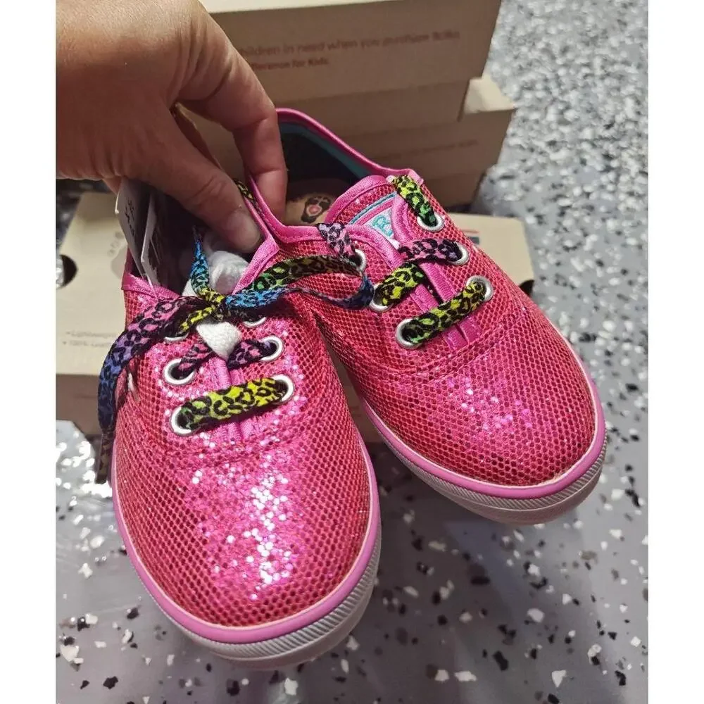 Bobs‎ Skechers Sneakers Boardwalk Pink shimmer glitter leopard laces canvas US 9